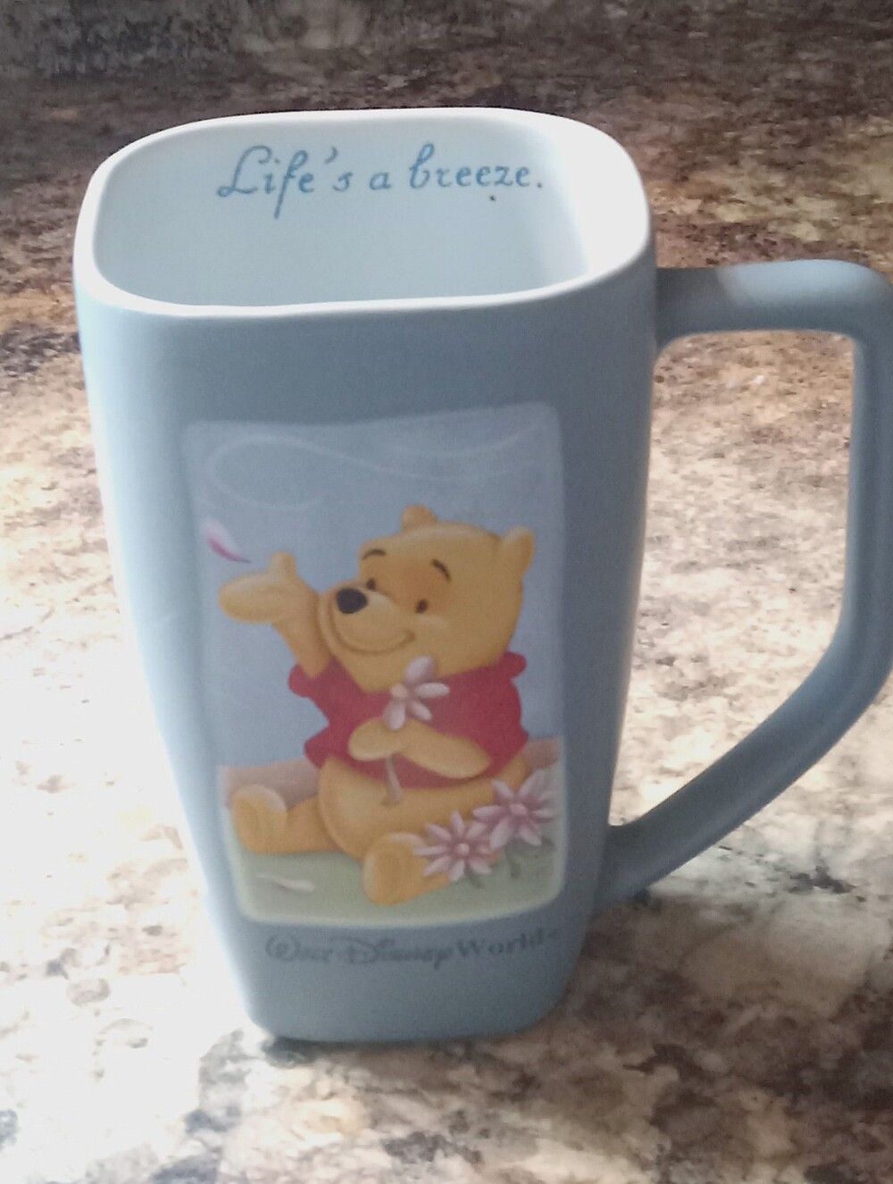 Walt Disney World Mug Winnie The Pooh Life's A Breeze Blue Square Coffee Cup Mug